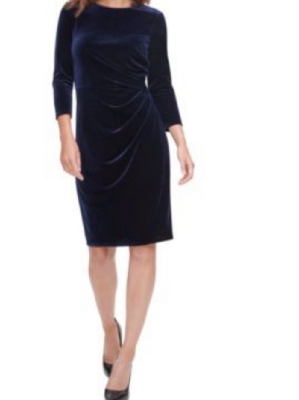 Eliza J Navy Blue Velvet Ruched Sheath Dress Women’s Size 10